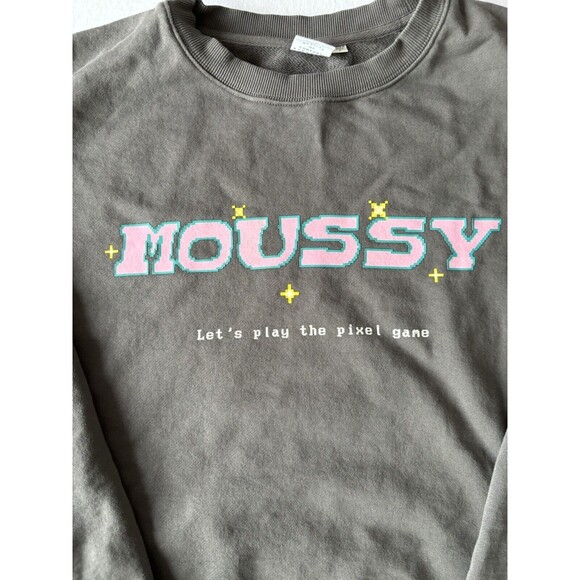 Moussy Sweatshirt Womens Free One Size Japanese Design Pixel Video Game Gray - Picture 3 of 9